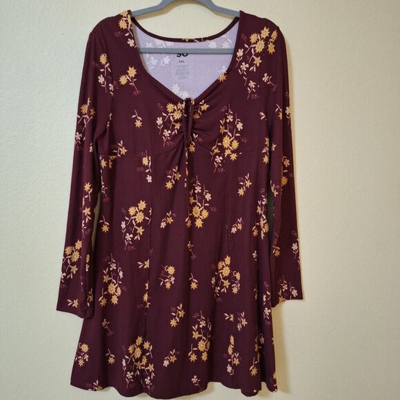 Womens SO Wine Floral Dress XXL Stretchy & Comfy Fairy - Picture 2 of 10